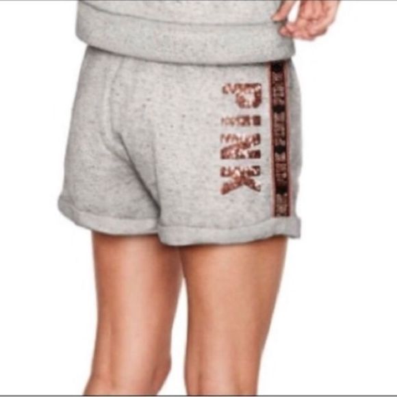 PINK VS GRAY BLING HOODIE / MATCHING SHORTS OUTFIT SET L - Picture 12 of 14